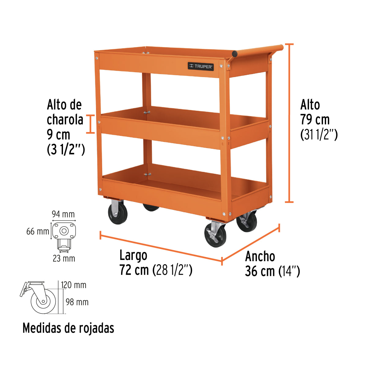Carro de servicio para mecanico, 3 charolas, Truper