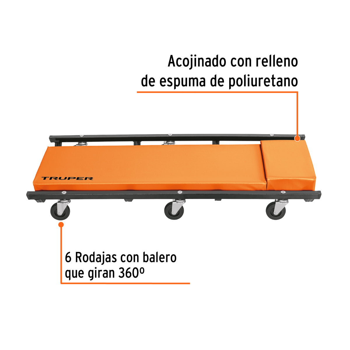 Cama de acero 36 para mecánico, Truper