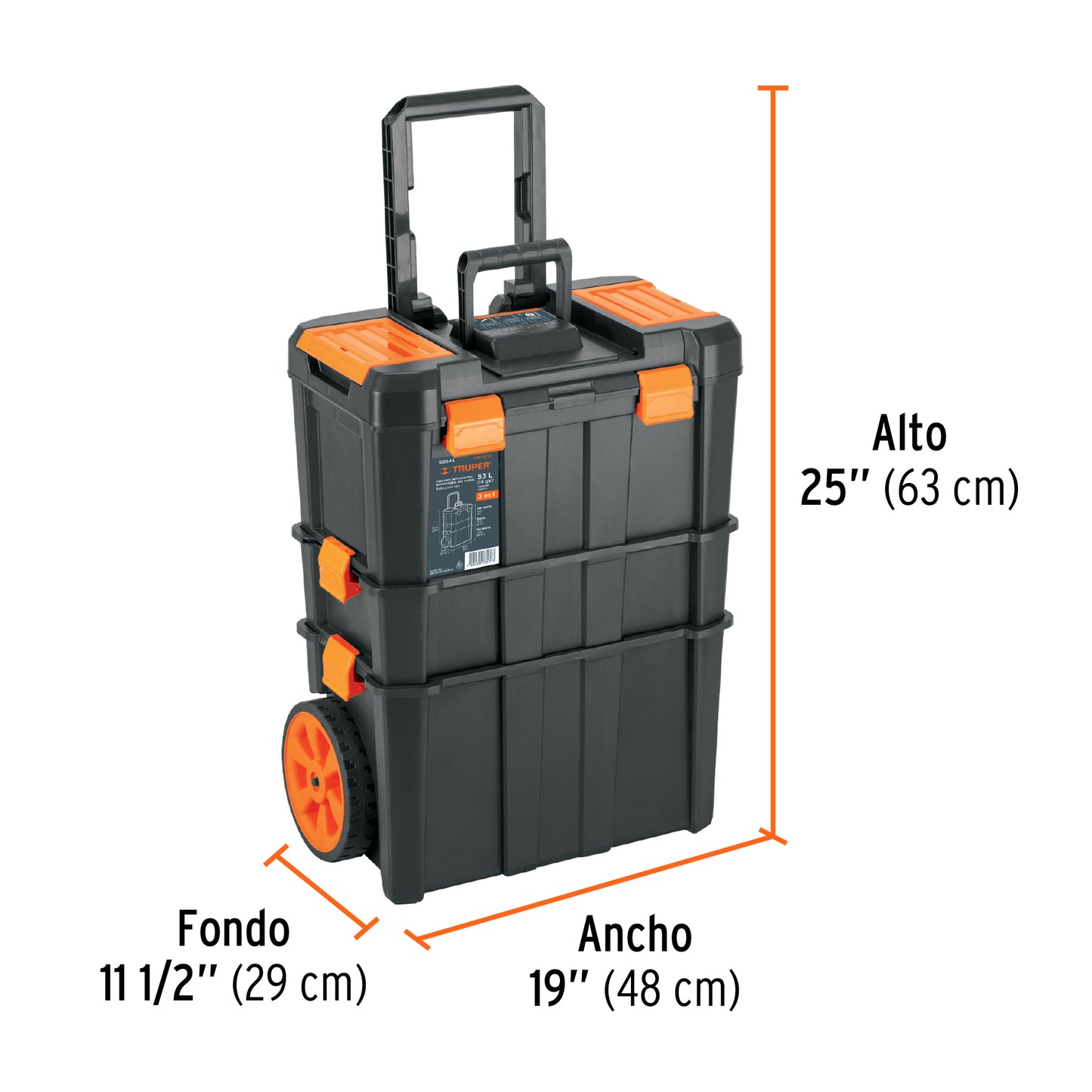 Caja para herramientas 19"x25" 3 en 1 desmontable con ruedas, Truper