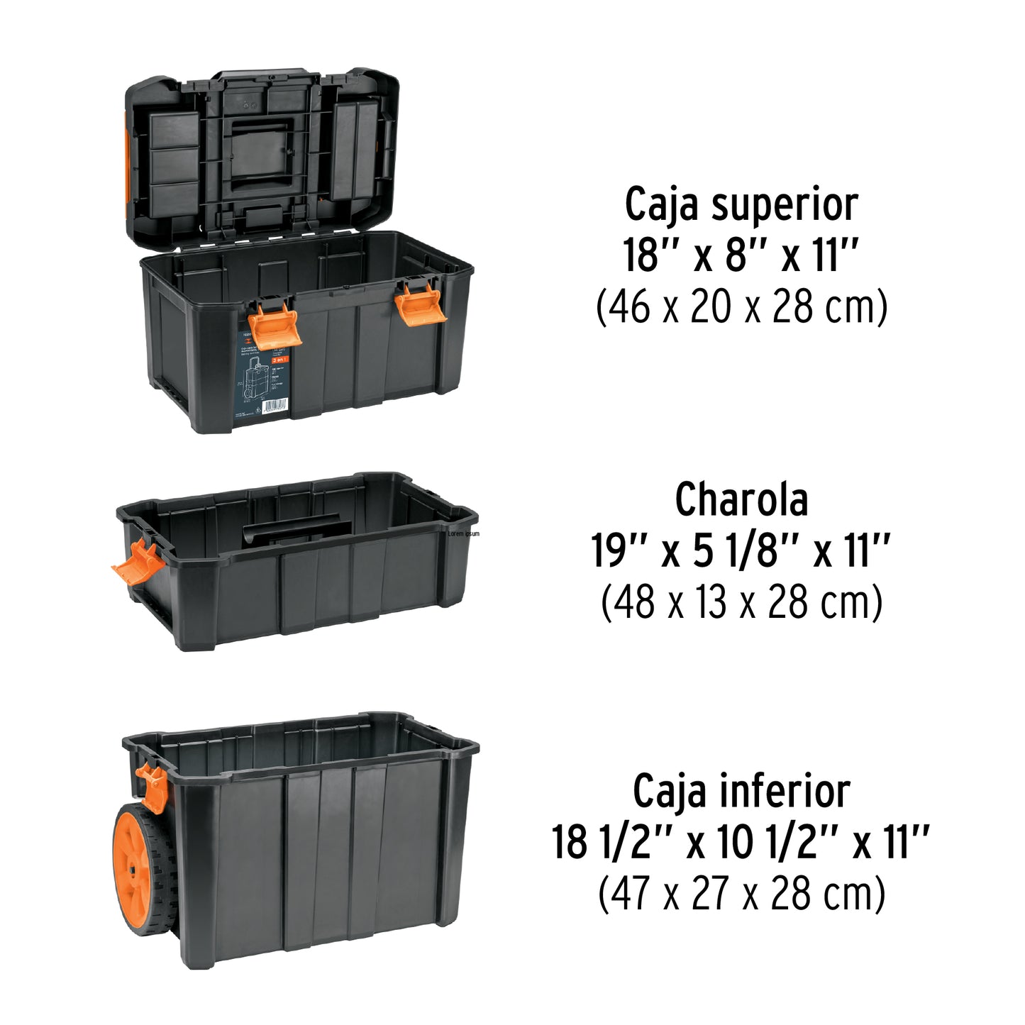 Caja para herramientas 19"x25" 3 en 1 desmontable con ruedas, Truper