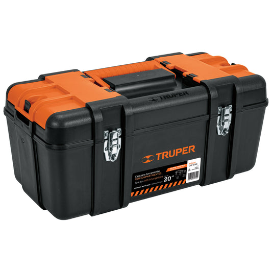 Caja p/herramienta 20" con compartimentos, broches metálicos, Truper