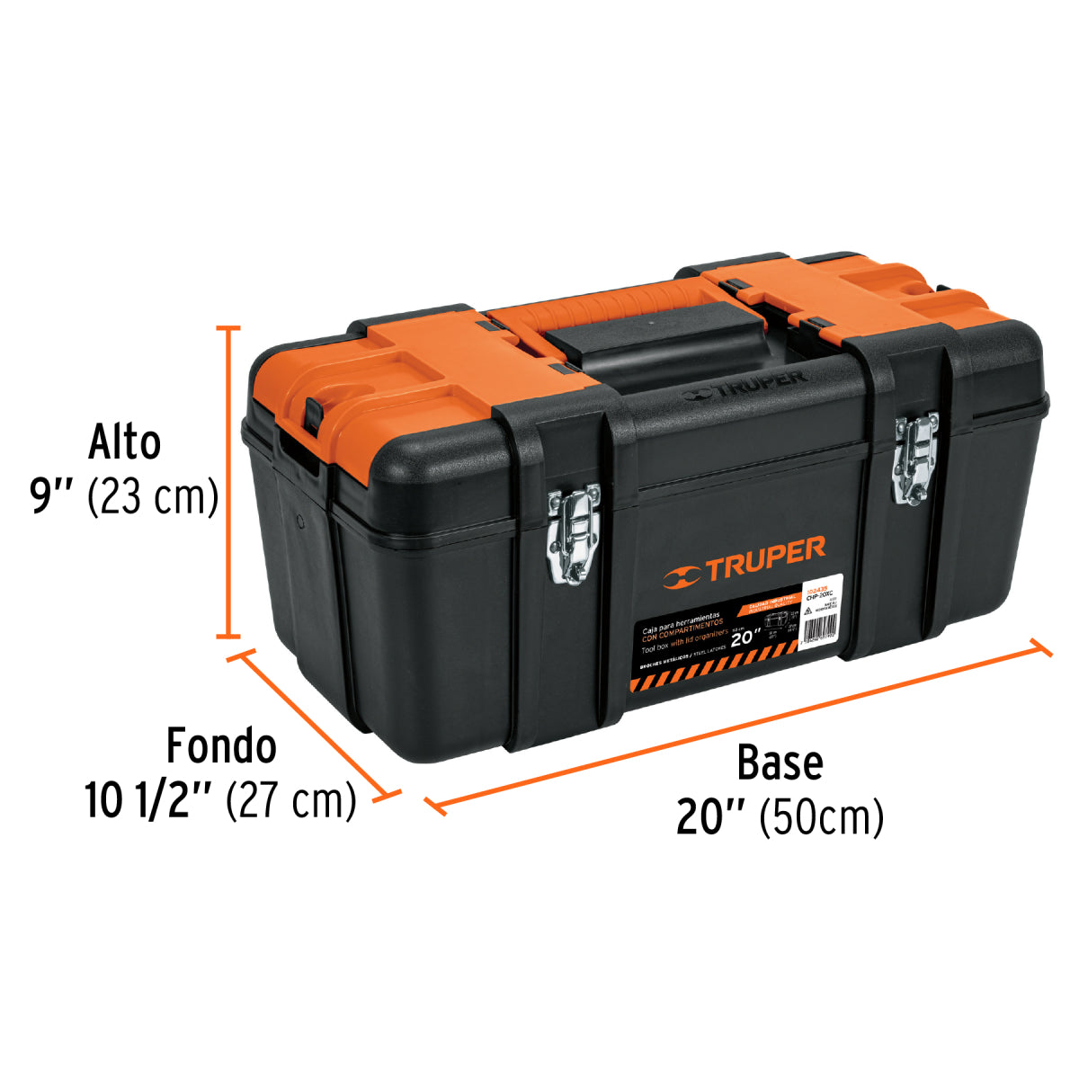 Caja p/herramienta 20" con compartimentos, broches metálicos, Truper