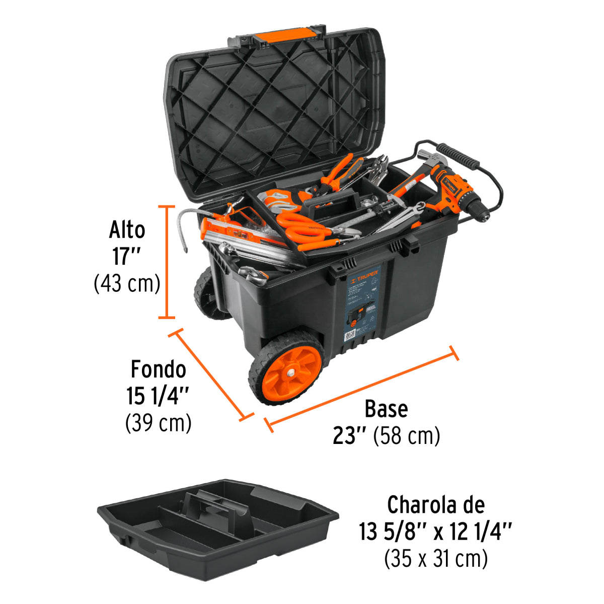 Caja para herramienta de 23" con ruedas y mango telescópico, Truper