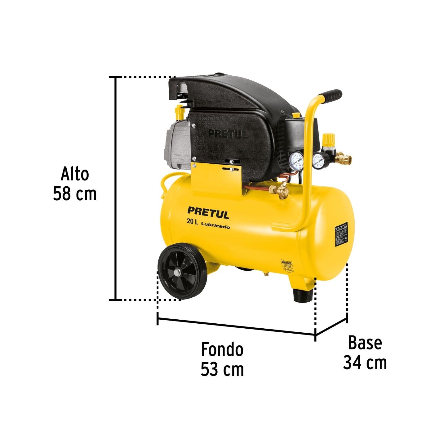 Compresor lubricado de aire, 20 L, 220 V60 Hz, Pretul