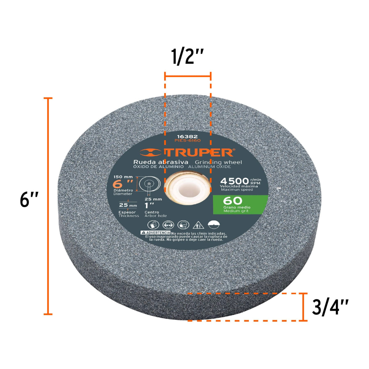 Amoladora de banco 6", 1/2 HP, 220 V, Truper