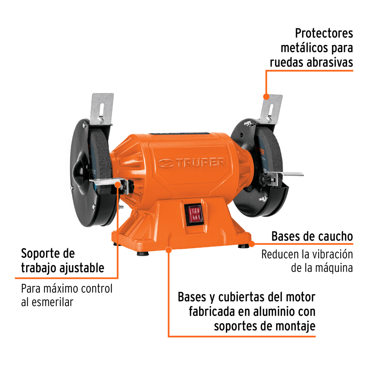 Amoladora de banco 6", 1/2 HP, 220 V, Truper