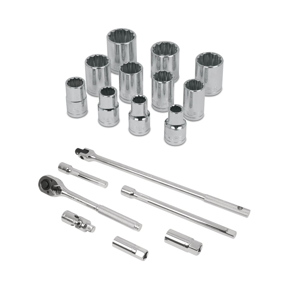 Juego de 18 herramientas cuadro 1/2" mm para mecánico, Truper
