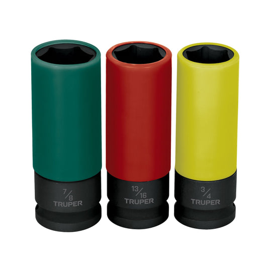 Juego 3 dados impacto largos 1/2" 6p std, Truper