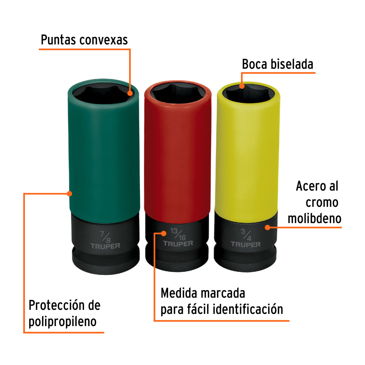 Juego 3 dados impacto largos 1/2" 6p std, Truper