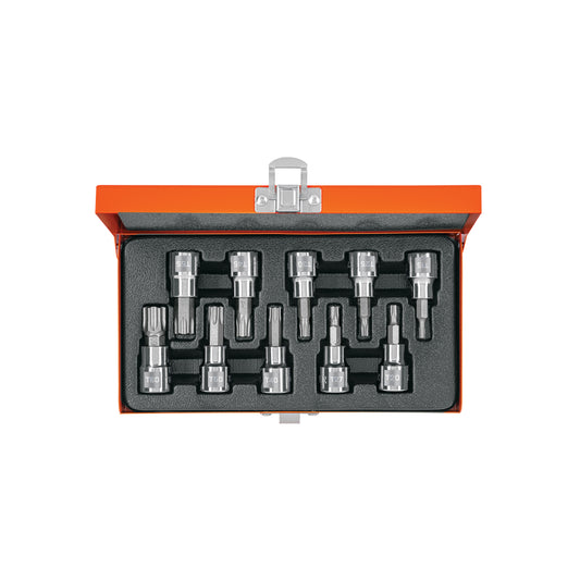 Juego de 10 dados cuadro 3/8" punta torx, estuche metálico, Truper
