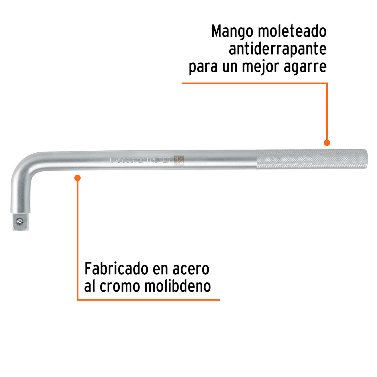 Mango cuadro 3/4" en "L", largo 18", Truper