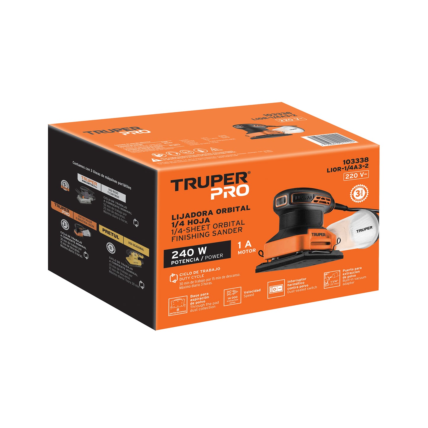 Lijadora orbital, 1/4 hoja, profesional, 220 W, 220 V