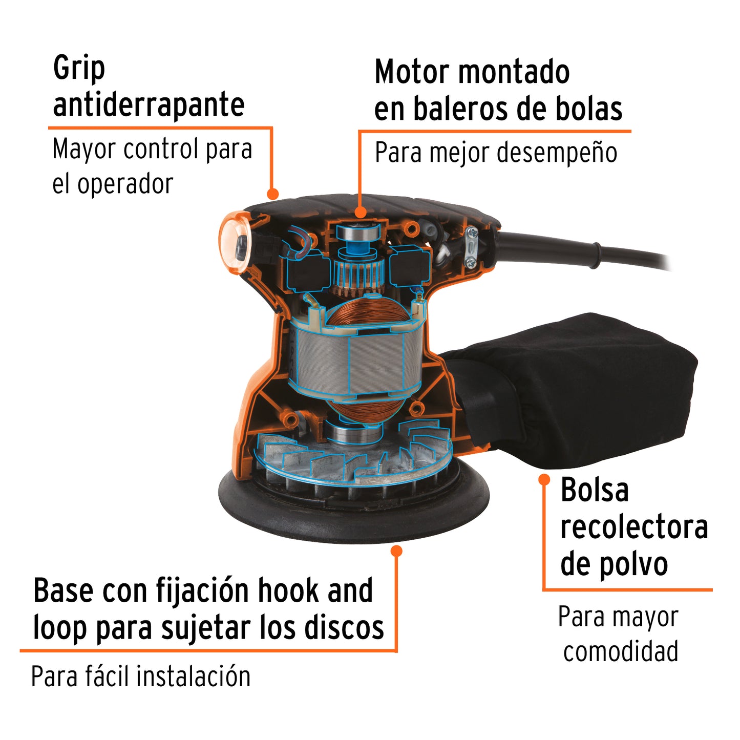 Lijadora roto orbital profesional 5",260W, 220V, Truper