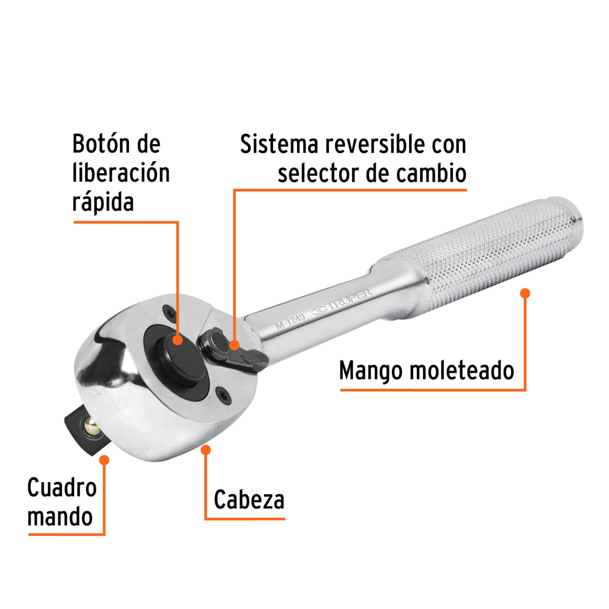 Matraca / rachet cuadro 1/2" cabeza de pera de liberación rápida, Truper