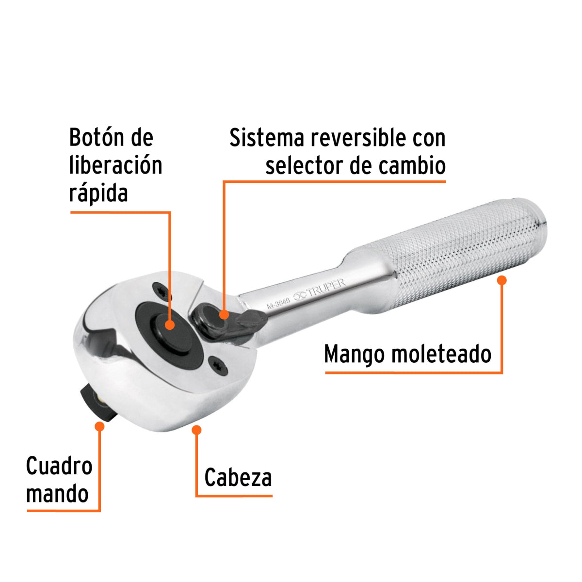 Matraca cuadro 3/8" cabeza de pera de liberación rápida, Truper