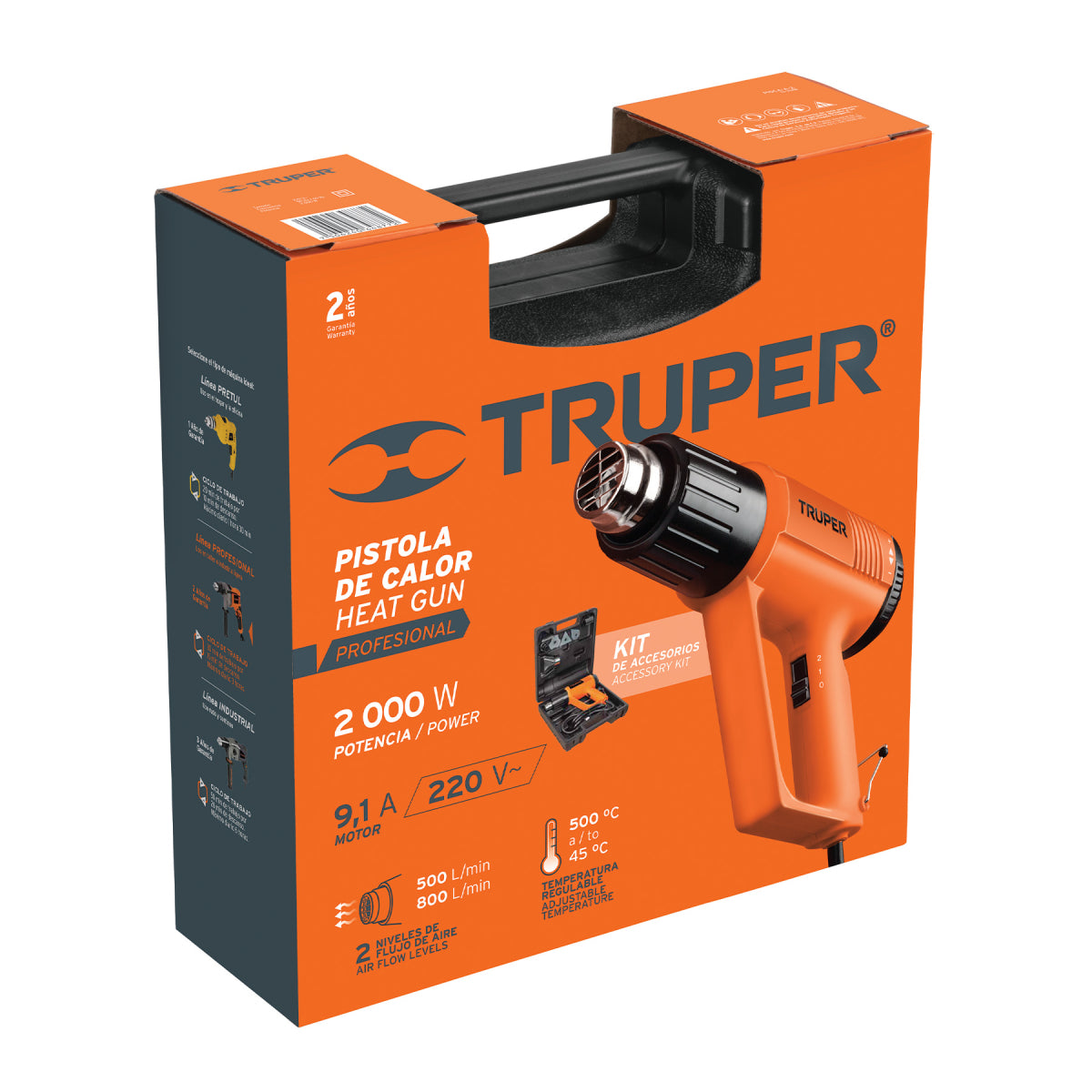 Pistola de calor profesional, 220 V, 1800 W, Truper
