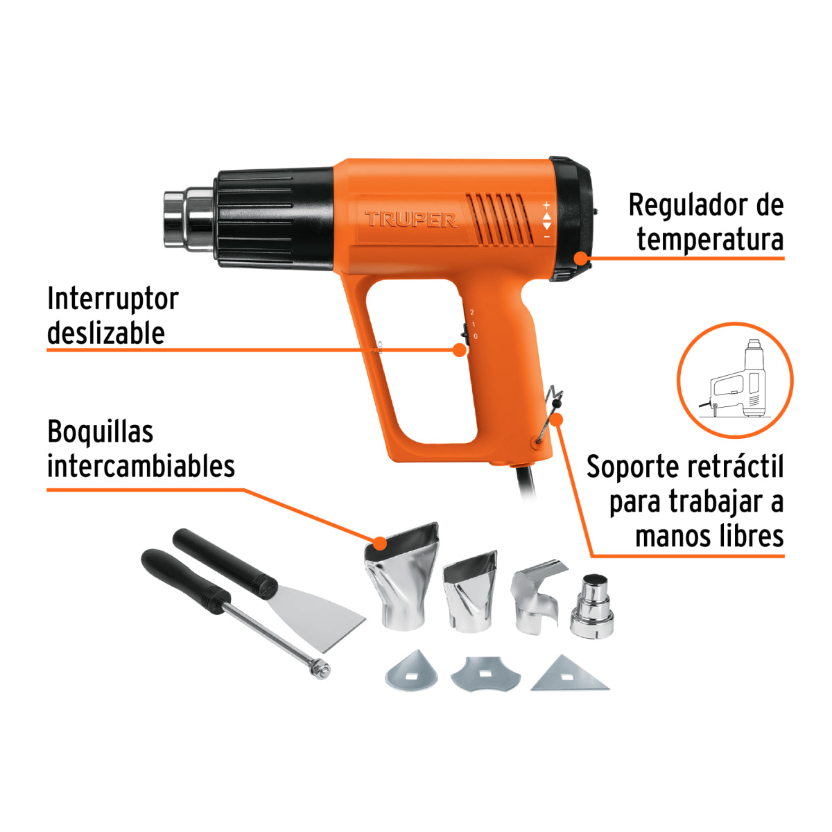 Pistola de calor profesional, 220 V, 1800 W, Truper