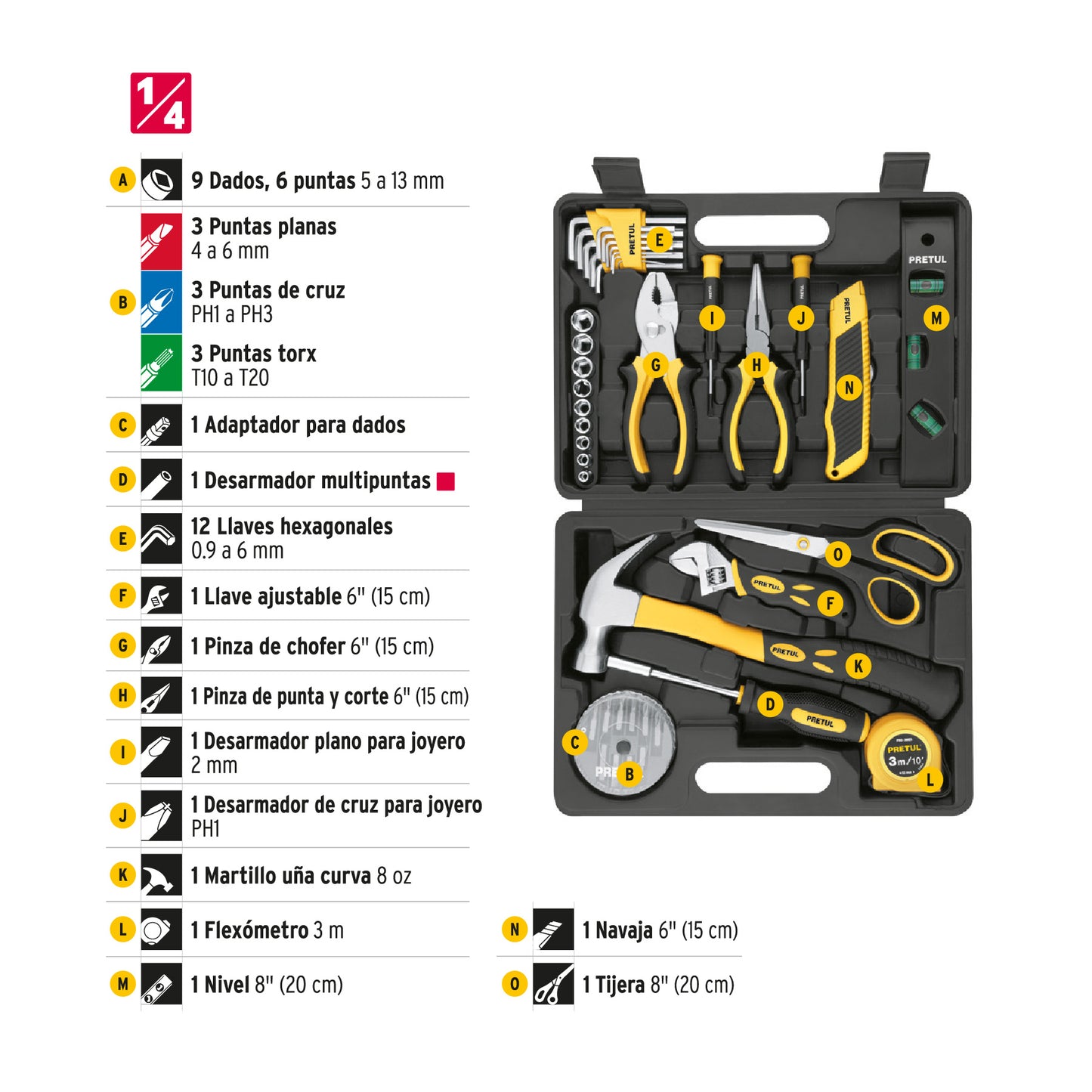 Juego de dados 42 herramientas Comfort Grip, Pretul
