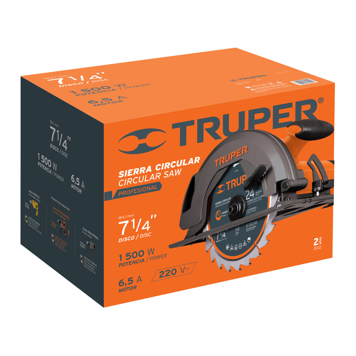 Sierra circular, 7-1/4", profesional, 220 V, 1500 W, Truper