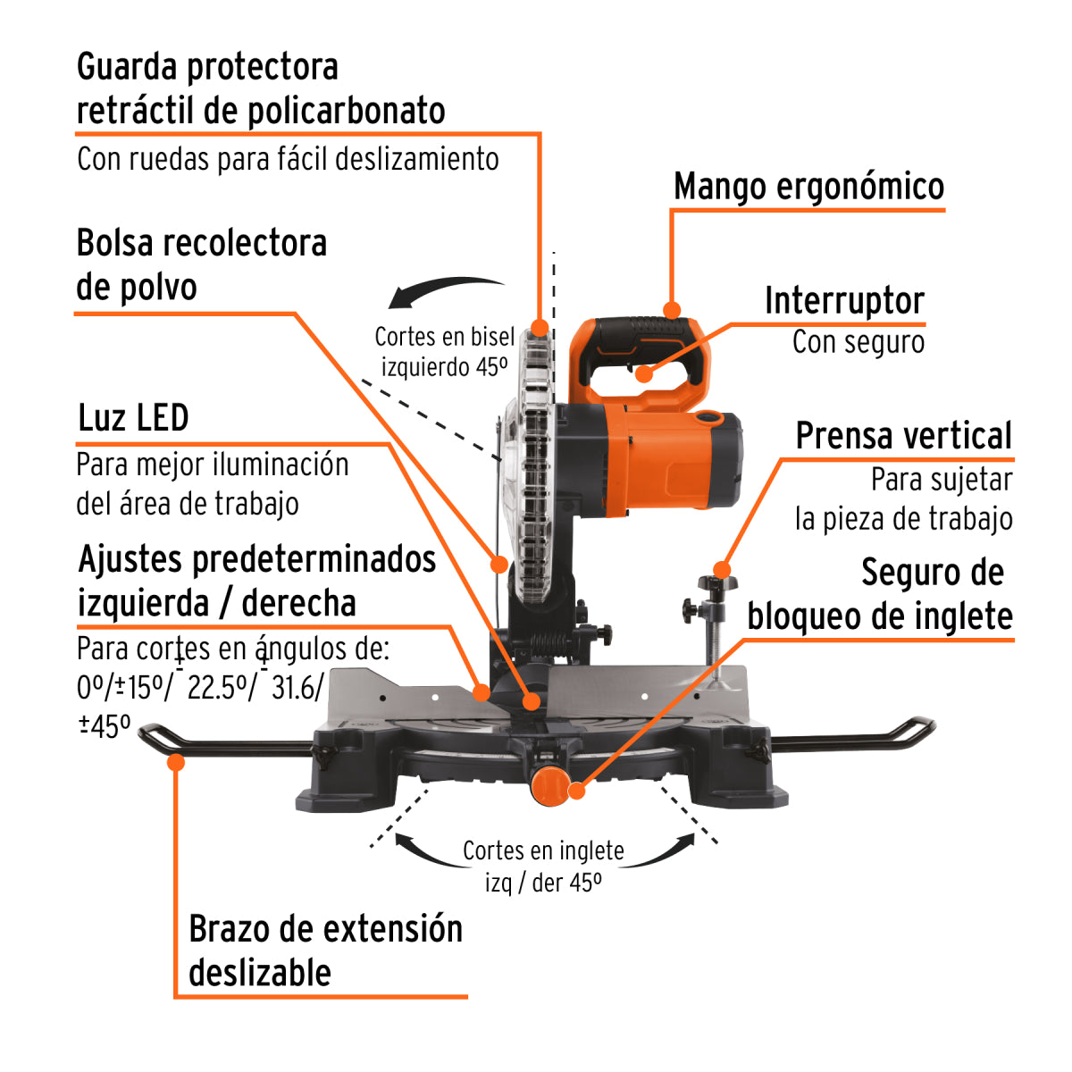 Sierra de inglete 10" de 1900 W compuesta, 220V, Truper