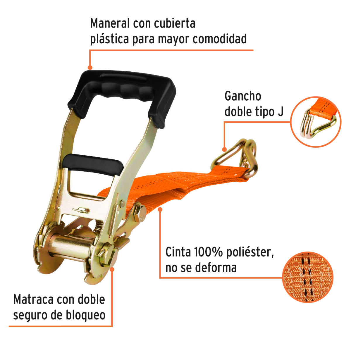 Sujetador con matraca carga máxima 5000 kg, Truper