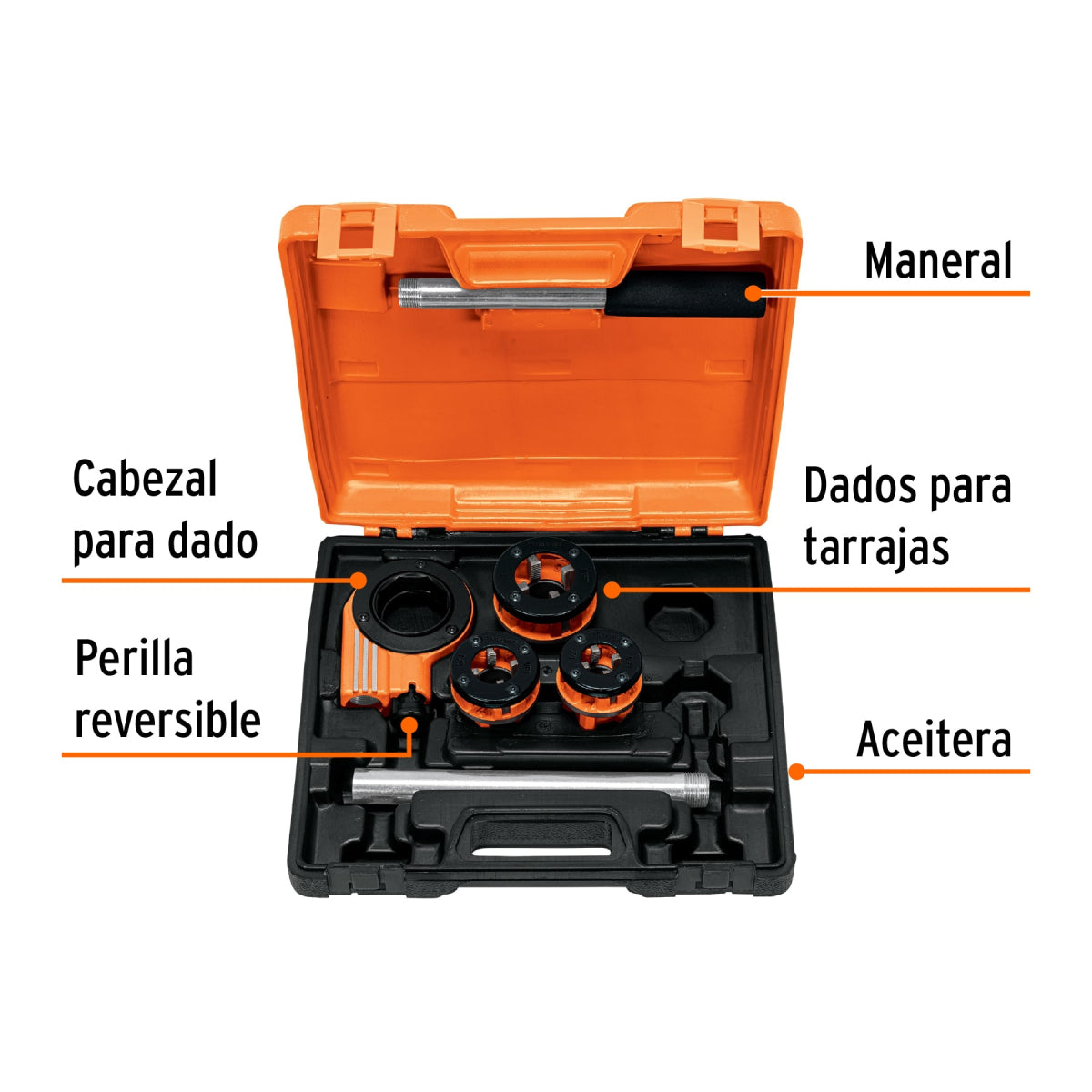 Juego de 4 tarrajas para tubo de 1/2" a 1", Truper