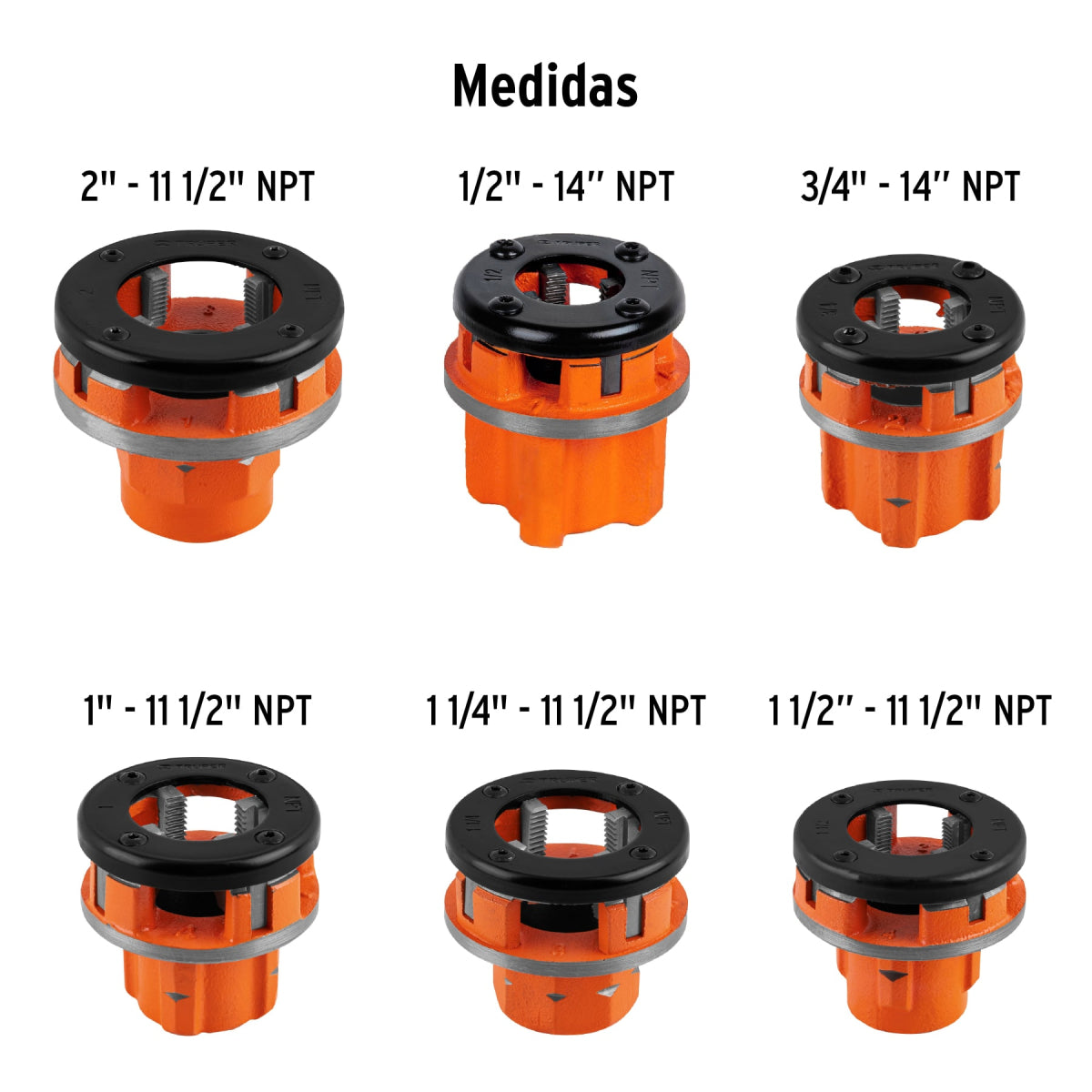Juego de 9 tarrajas para tubo de 1/2" a 2", Truper