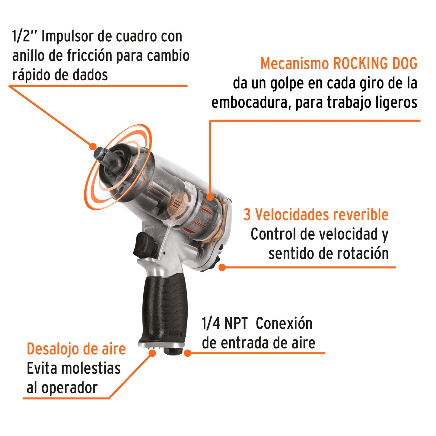 Llave (pistola) de impacto neumática 1/2", TRUPER