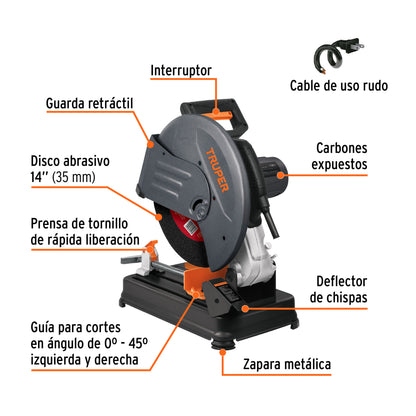 Tronzadora/cortadora de metales, 14",industrial, 2200W,220V, Truper