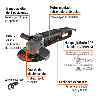 Esmeriladora angular 9", industrial, 220 V, 2000 W, Truper
