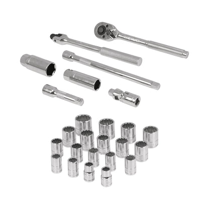 Juego de 25 herramientas cuadro 3/8" std y mm para mecánico, Truper