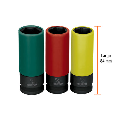 Juego 3 dados impacto largos 1/2" 6p std, Truper
