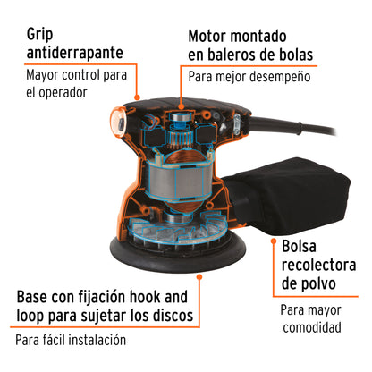 Lijadora roto orbital profesional 5",260W, 220V, Truper