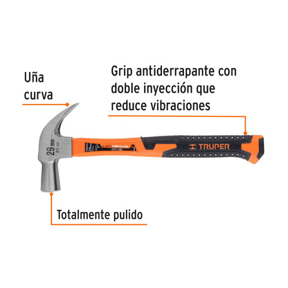 Martillo cabeza cónica 29 mm uña curva, mango fibra vidrio, Truper