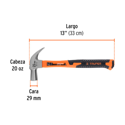 Martillo cabeza cónica 29 mm uña curva, mango fibra vidrio, Truper