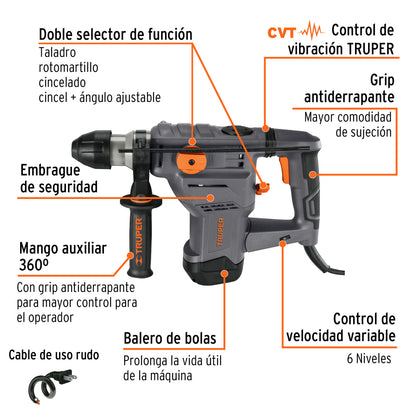 Rotomartillo electroneumático SDS plus 5.0 Joules 220 V, Truper