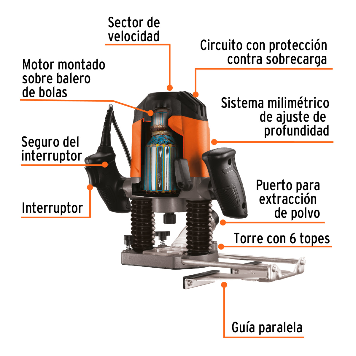 Routeadora profesional 1-3/4 HP, 1200W, 220V, Truper